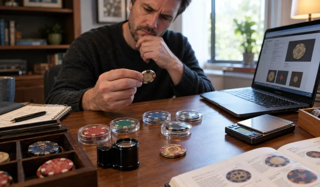 Examining vintage casino chips